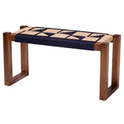bali & pari Jerilyn Modern Bohemian Two-Tone Navy Blue and Natura Brown Seagrass and Acacia Wood Accent Bench